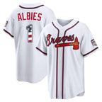 Atlanta Braves #1 Ozzie Albies Player White Jereymy USA 250 Fourth Of July Limited Home Game Stitched Jerseys