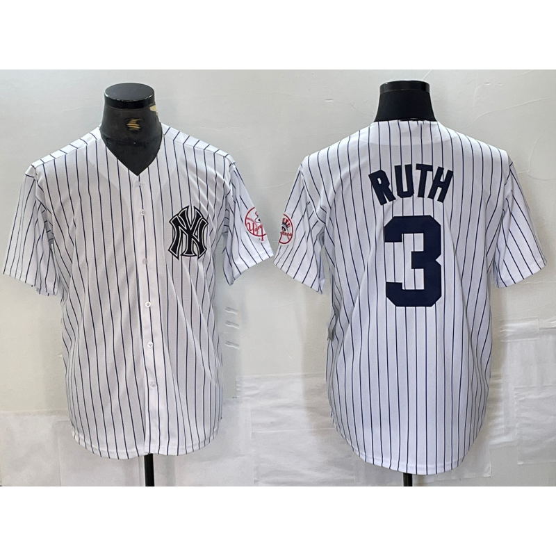 New York Yankees #3 Babe Ruth Name White Jereymy With Patch 2024 Cool Base Stitched Jersey