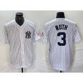 New York Yankees #3 Babe Ruth Name White Jereymy With Patch 2024 Cool Base Stitched Jersey