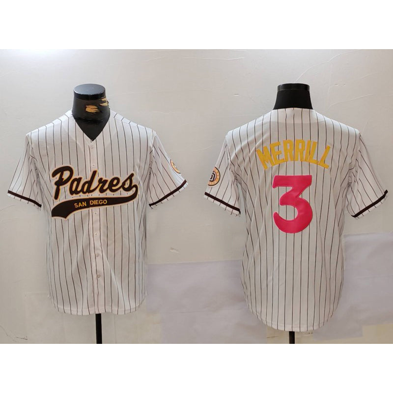 San Diego Padres #3 Jackson Merrill white Jereymy Cool Base Stitched Jersey 2