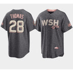 Washington Nationals #28 Lane Thomas 2022 Grey Jereymy City Connect Cherry Blossom Cool Base Stitched Jersey