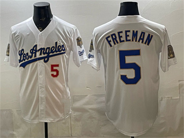 Los Angeles Dodgers #5 Freddie Freeman White Jereymy 2026 Gold Collection 9x & B2B Champs Patch Stitched Jersey