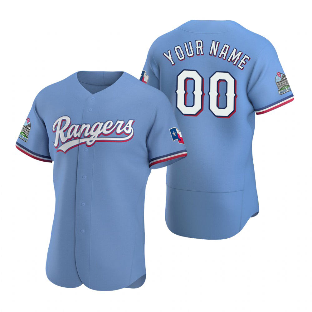 Custom Texas Rangers Light Blue Jereymy Stitched Flex Base Jersey