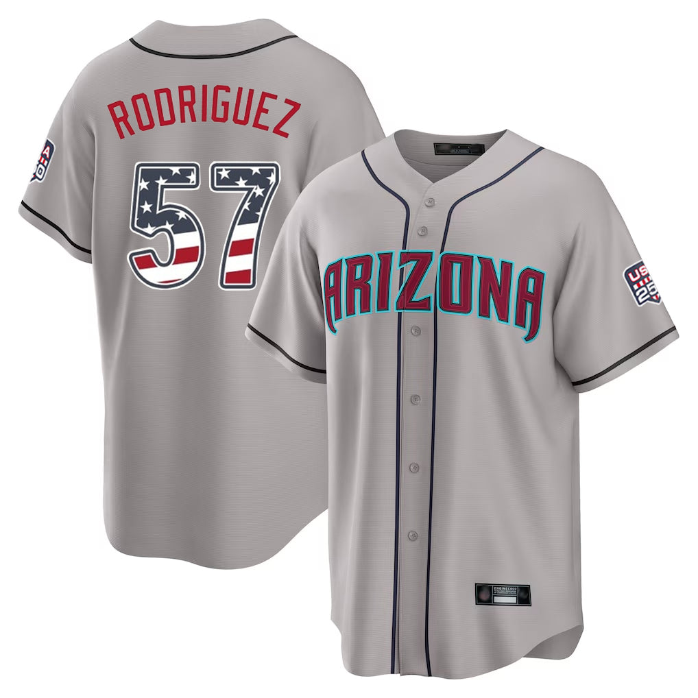 Arizona Diamondbacks #57 Eduardo Rodriguez Player Gray Jereymy USA 250 Fourth of July Home Game Stitched Jerseys
