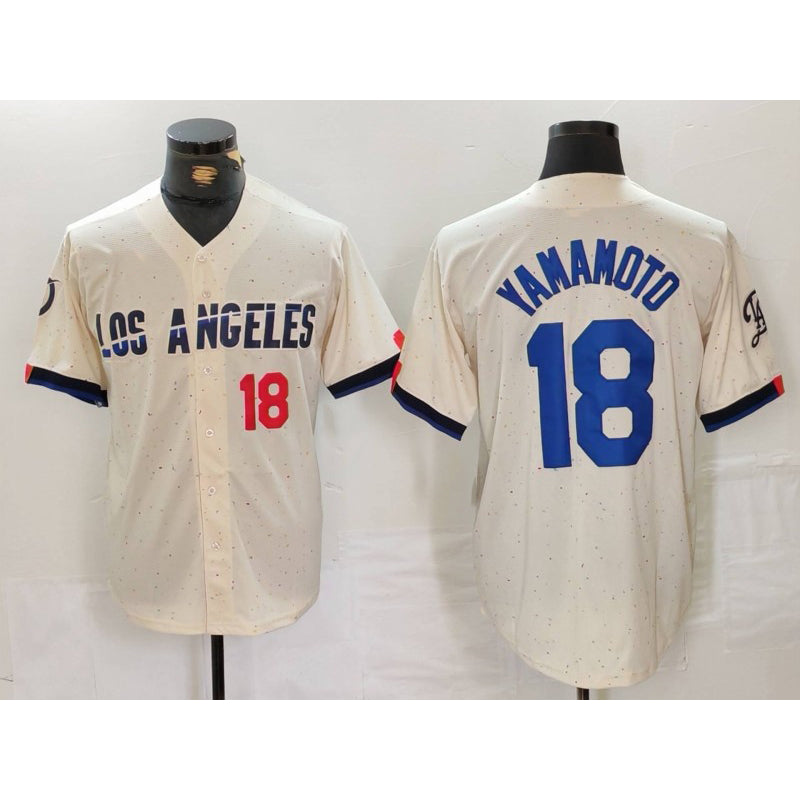 Los Angeles Dodgers #18 Yoshinobu Yamamoto Number Cream Jereymy 2024 City Connect Limited Stitched Jerseys