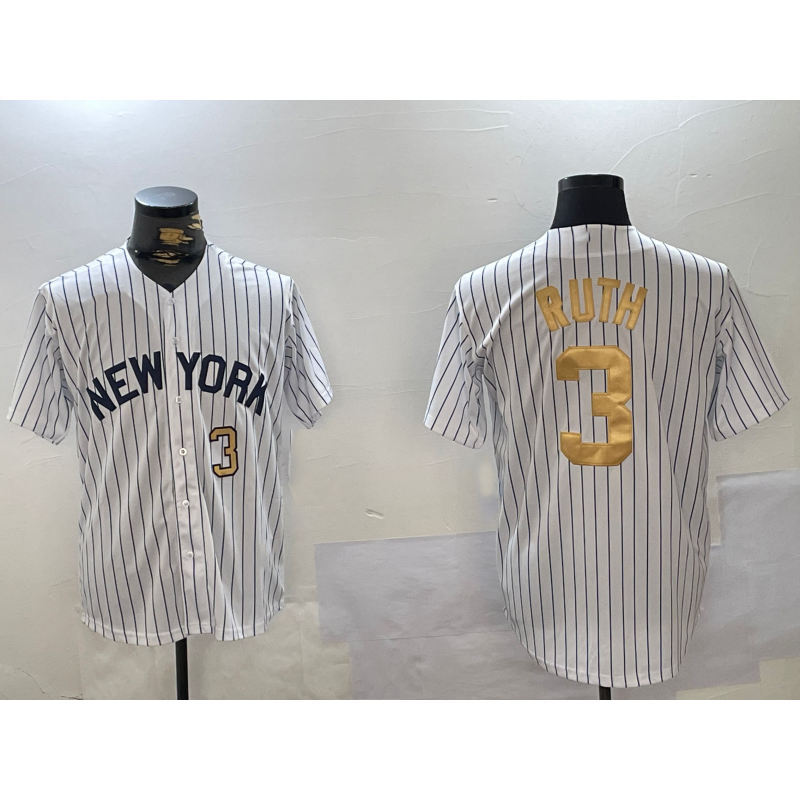 New York Yankees #3 Babe Ruth White Jereymy Pinstripe Fashion Cool Base Jerseys
