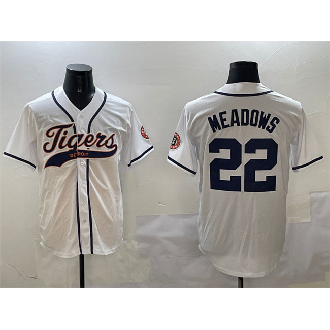 Detroit Tigers #22 Parker Meadows White Jereymy With Patch Cool Base Stitched Jersey