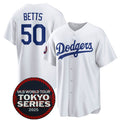 Los Angeles Dodgers #50 Mookie Betts White Jereymy 2025 World Tour Tokyo Series Home Stitched Jersey
