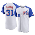Atlanta Braves #31 Greg Maddux Player White Jereymy City Connect Limited Elite Home Game Stitched Jerseys