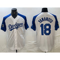 Los Angeles Dodgers #18 Yoshinobu Yamamoto White Blue Jereymy Fashion Stitched Cool Base Limited Jerseys