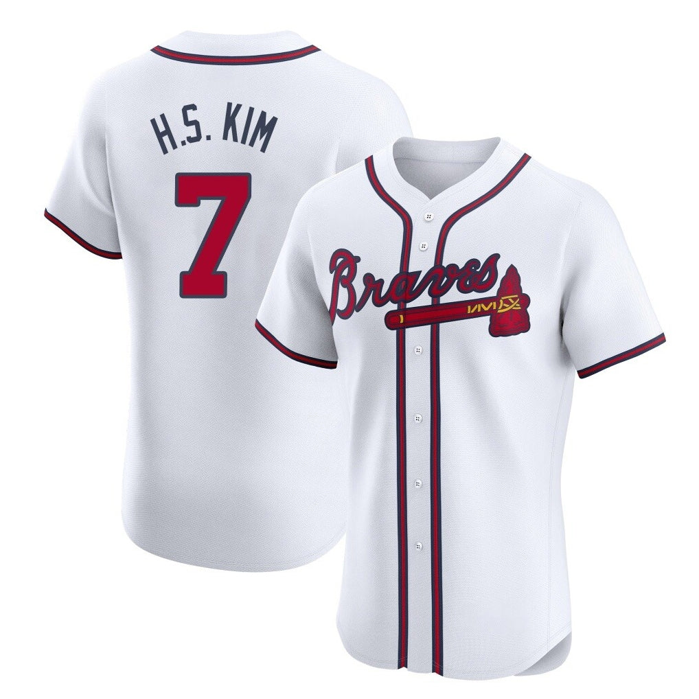 Atlanta Braves #7 Ha-Seong Kim Player White Jereymy Limited Elite Home Game Stitched Jerseys