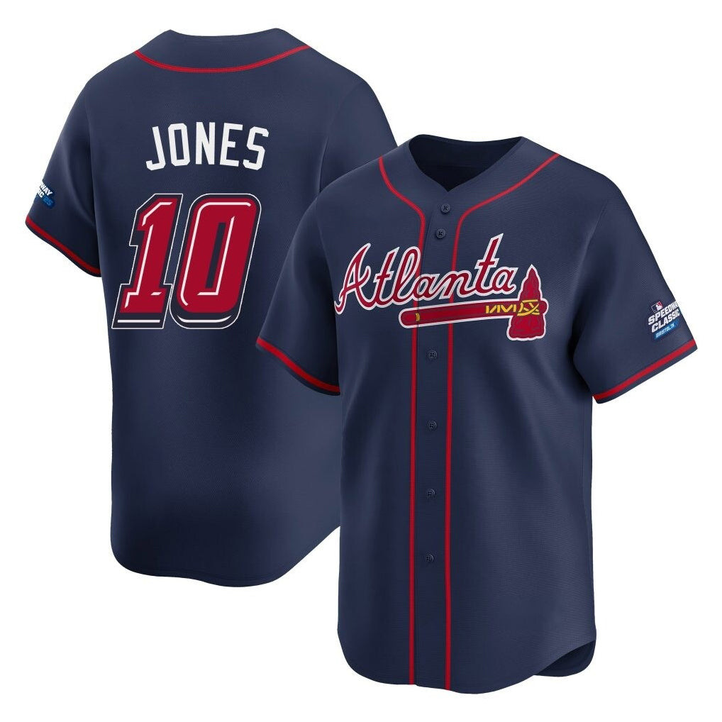 Atlanta Braves #10 Chipper Jones Player Navy Jereymy 2025 Speedway Classic Home Game Stitched Jerseys