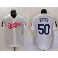 Los Angeles Dodgers #50 Mookie Betts White Pink Jereymy Vin & Kobe Patch Stitched Jersey1