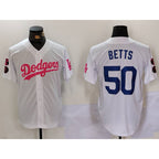Los Angeles Dodgers #50 Mookie Betts White Pink Jereymy Vin & Kobe Patch Stitched Jersey1