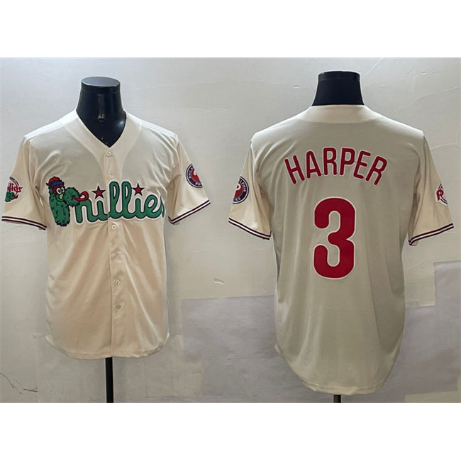 Philadelphia Phillies #3 Bryce Harper Cream Jereymy Phanatic Limited Stitched Jersey