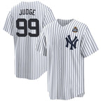 New York Yankees #99 Aaron Judge White Jereymy 2024 World Series With Name Cool Base Stitched Jersey