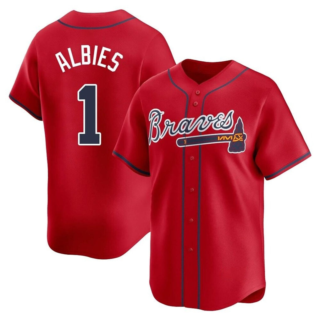 Atlanta Braves #1 Ozzie Albies Player Red Jereymy Limited Home Game Stitched Jerseys