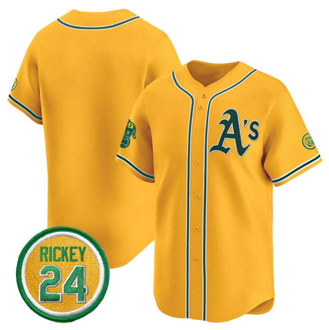 Oakland Athletics Blank Yellow Jereymy 2024 Limited With Rickey Henderson Patch Stitched Jersey