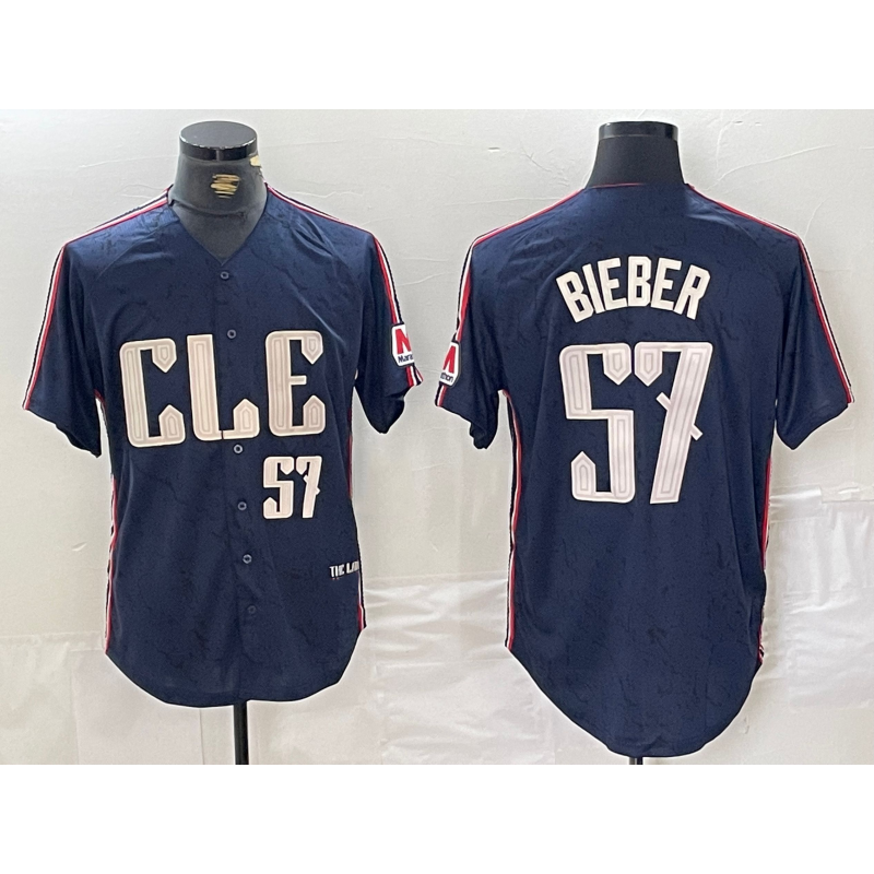 Cleveland Guardians #57 Shane Bieber Number Navy Jereymy 2024 City Connect Limited Stitched Jersey 2