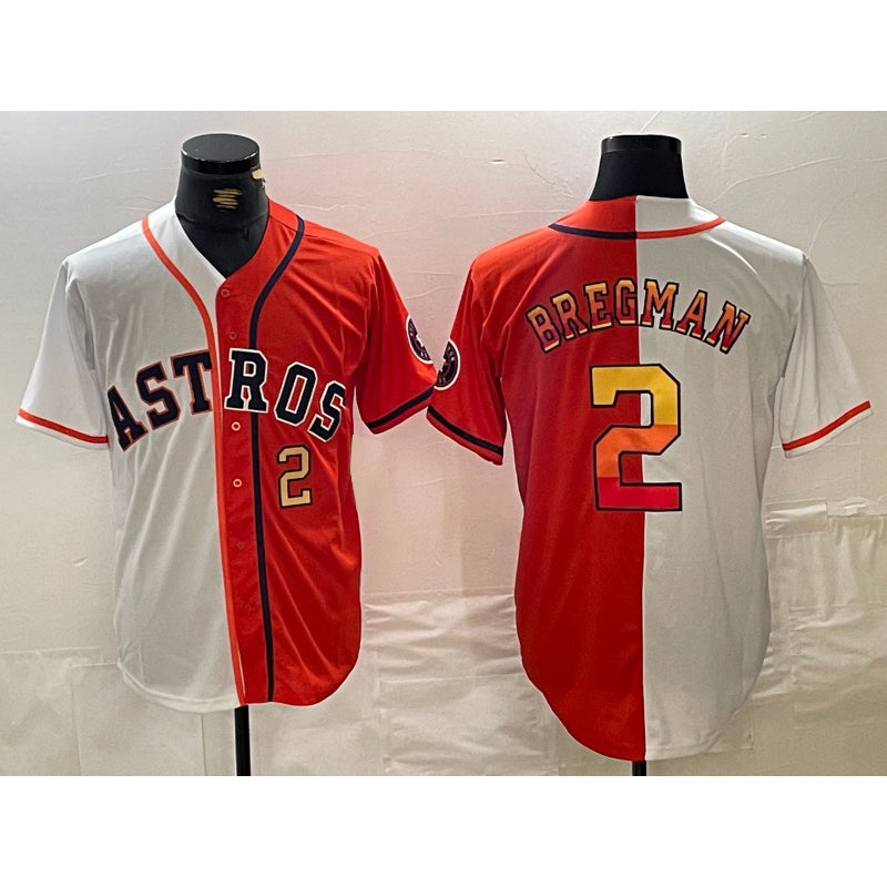 Houston Astros #2 Alex Bregman White Orange Jereymy Split Stitched Jerseys