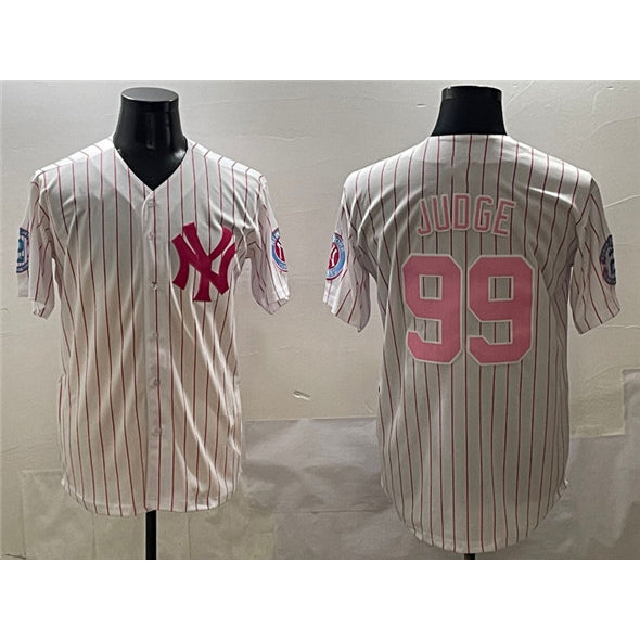 New York Yankees #99 Aaron Judge Pink Jereymy With Patch Limited Stitched Jersey