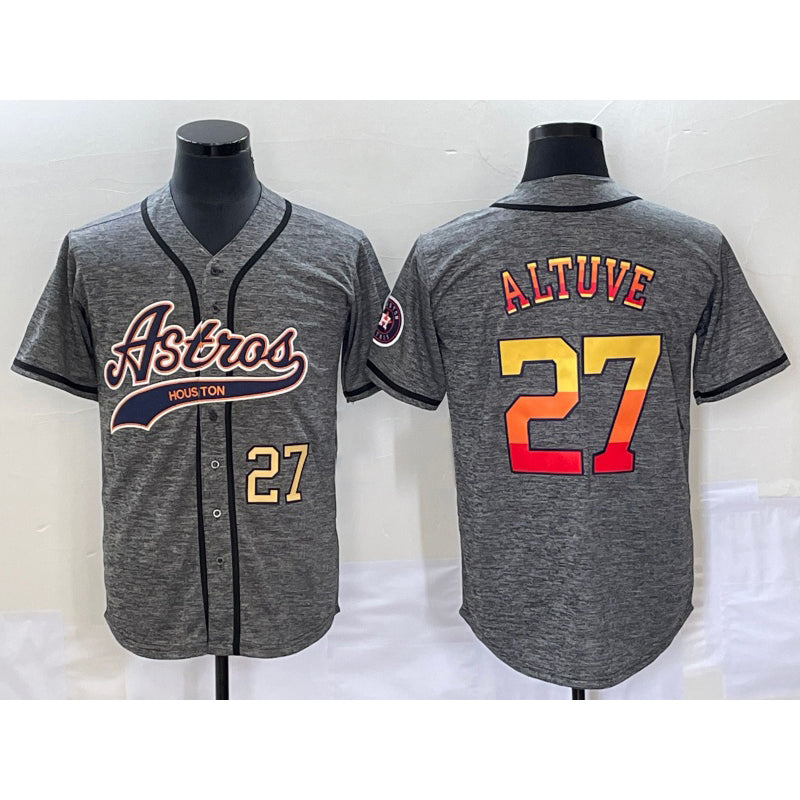 Houston Astros #27 Jose Altuve Number Grey Jereymy Gridiron Cool Base Stitched Jersey