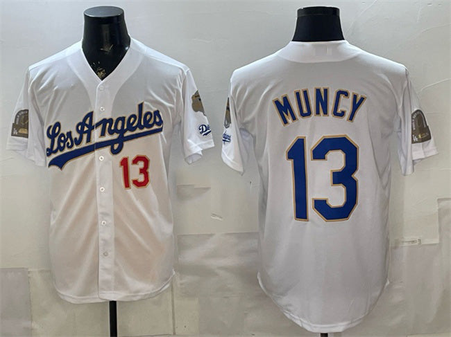 Los Angeles Dodgers #13 Max Muncy White Jereymy 2026 Gold Collection 9x & B2B Champs Patch Stitched Jersey
