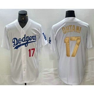 Los Angeles Dodgers #17 Shohei Ohtani Number White Gold Jereymy Stitched Cool Base Jersey 2