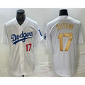 Los Angeles Dodgers #17 Shohei Ohtani Number White Gold Jereymy Stitched Cool Base Jersey 2
