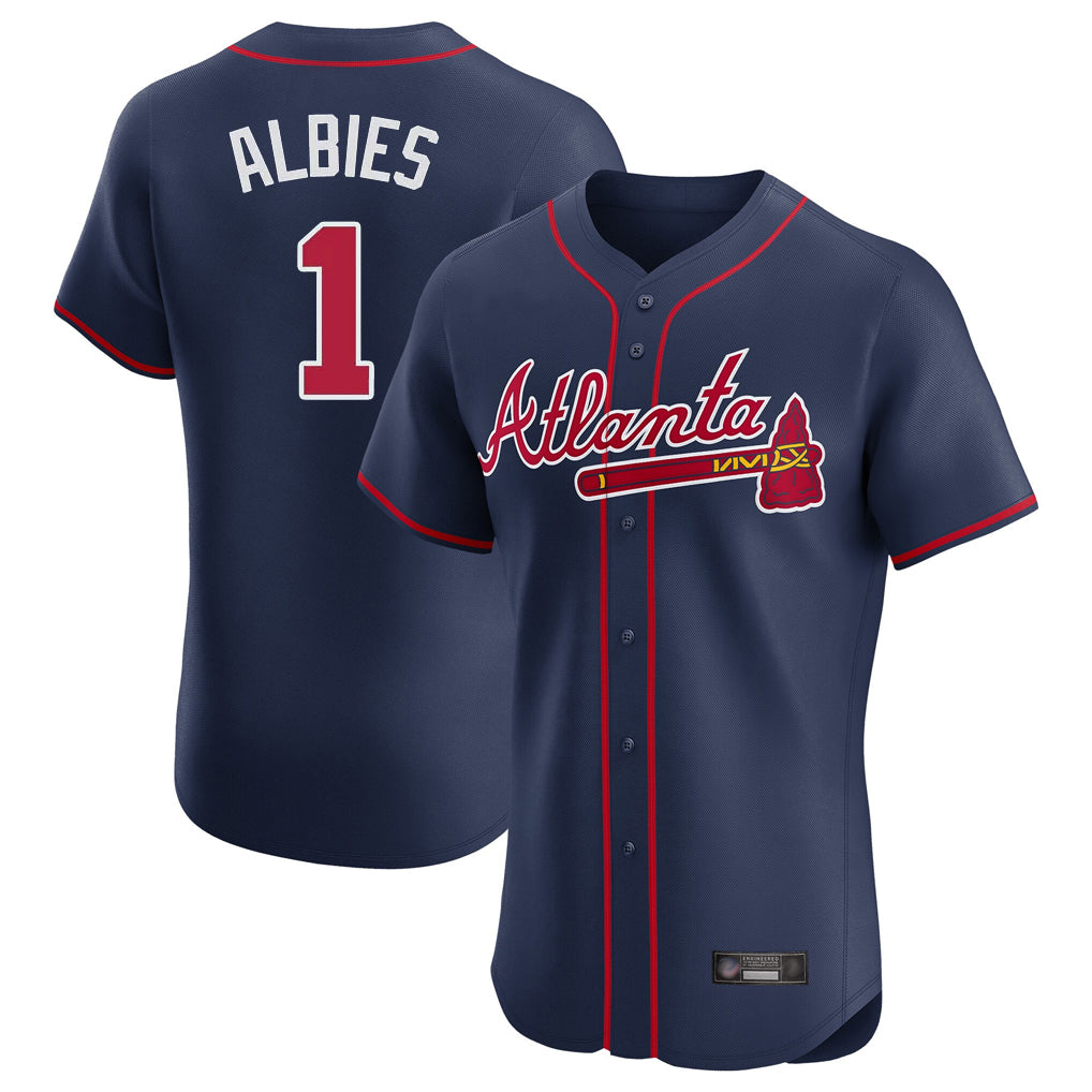 Atlanta Braves #1 Ozzie Albies Player Navy Jereymy Limited Elite Home Game Stitched Jerseys