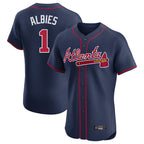 Atlanta Braves #1 Ozzie Albies Player Navy Jereymy Limited Elite Home Game Stitched Jerseys