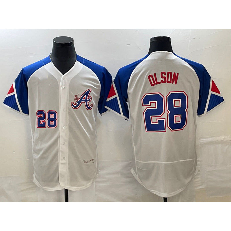 Atlanta Braves #28 Matt Olson Number White Jereymy 2023 City Connect Flex Base Stitched Jersey 3