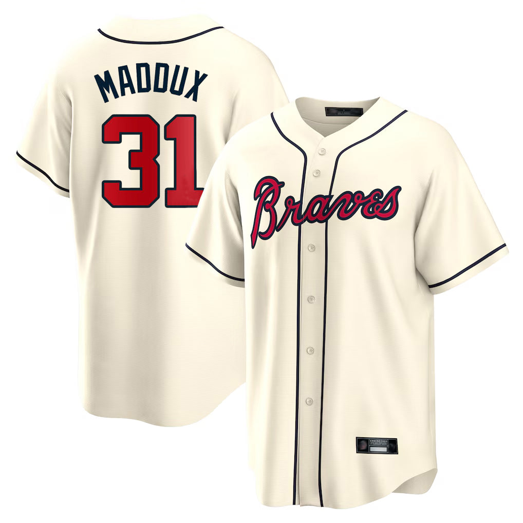 Atlanta Braves #31 Greg Maddux Player Cream Jereymy Home Game Stitched Jerseys