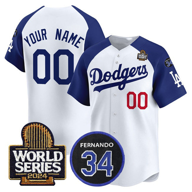 Custom Los Angeles Dodgers ACTIVE PLAYER White Royal Jereymy 2024 World Series With Fernando Memorial Patch Limited Stitched Jersey