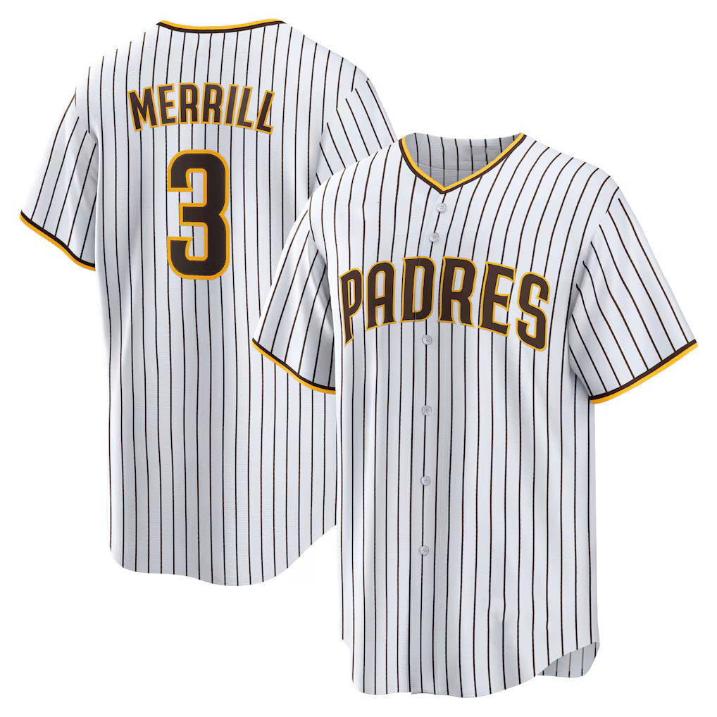 San Diego Padres #3 Jackson Merrill White Jereymy Home Replica Jersey