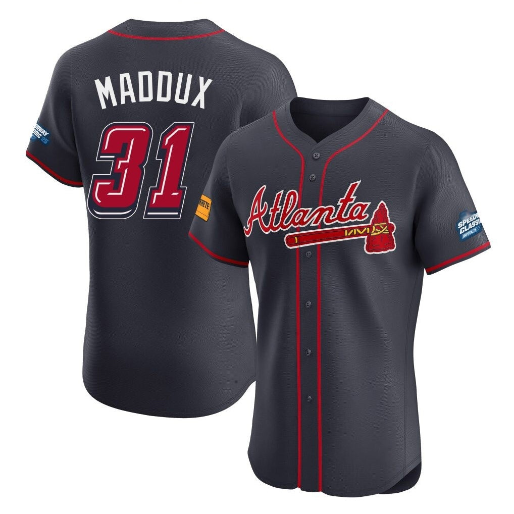 Atlanta Braves #31 Greg Maddux Player Navy Jereymy 2025 Speedway Classic Limited Elite Home Game Stitched Jerseys