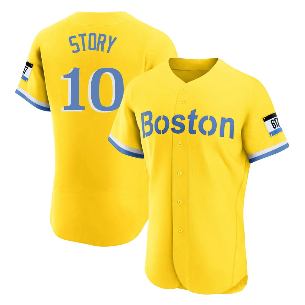 Boston Red Sox #10 Trevor Story Player Yellow Jereymy Limited Elite Home Game Stitched Jerseys1
