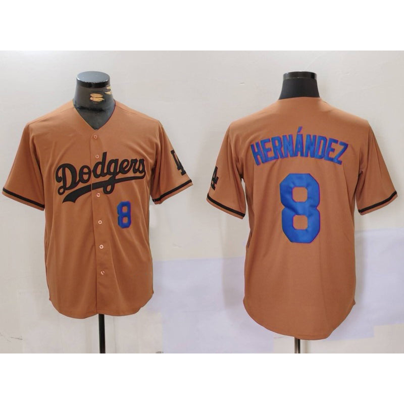 Los Angeles Dodgers #8 Kike Hernandez Number Olive Jereymy Cool Base Limited Stitched Jerseys