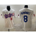 Los Angeles Dodgers #8 Enrique Hern¨¢ndez White Jereymy With American Flag Patch Limited Stitched Jersey