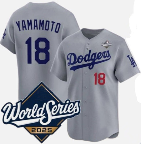 Los Angeles Dodgers #18 Yoshinobu Yamamoto Gray Jereymy 2025 World Series Limited Stitched Jersey