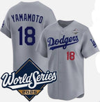 Los Angeles Dodgers #18 Yoshinobu Yamamoto Gray Jereymy 2025 World Series Limited Stitched Jersey