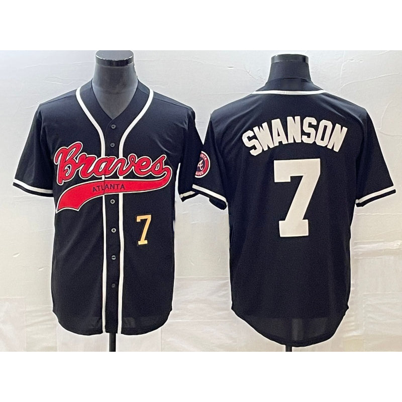 Atlanta Braves #7 Dansby Swanson Number Black Jereymy Cool Base Stitched Jersey