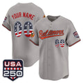 Custom Baltimore Orioles Gray Jereymy USA 250 Fourth of July Vapor Premier Limited Jersey - All Stitched