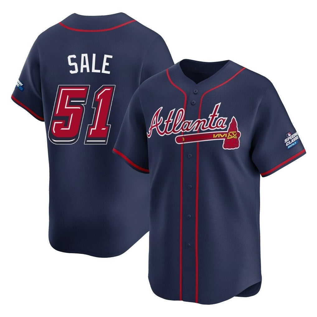Atlanta Braves #51 Chris Sale Player Navy Jereymy 2025 Speedway Classic Home Game Stitched Jerseys