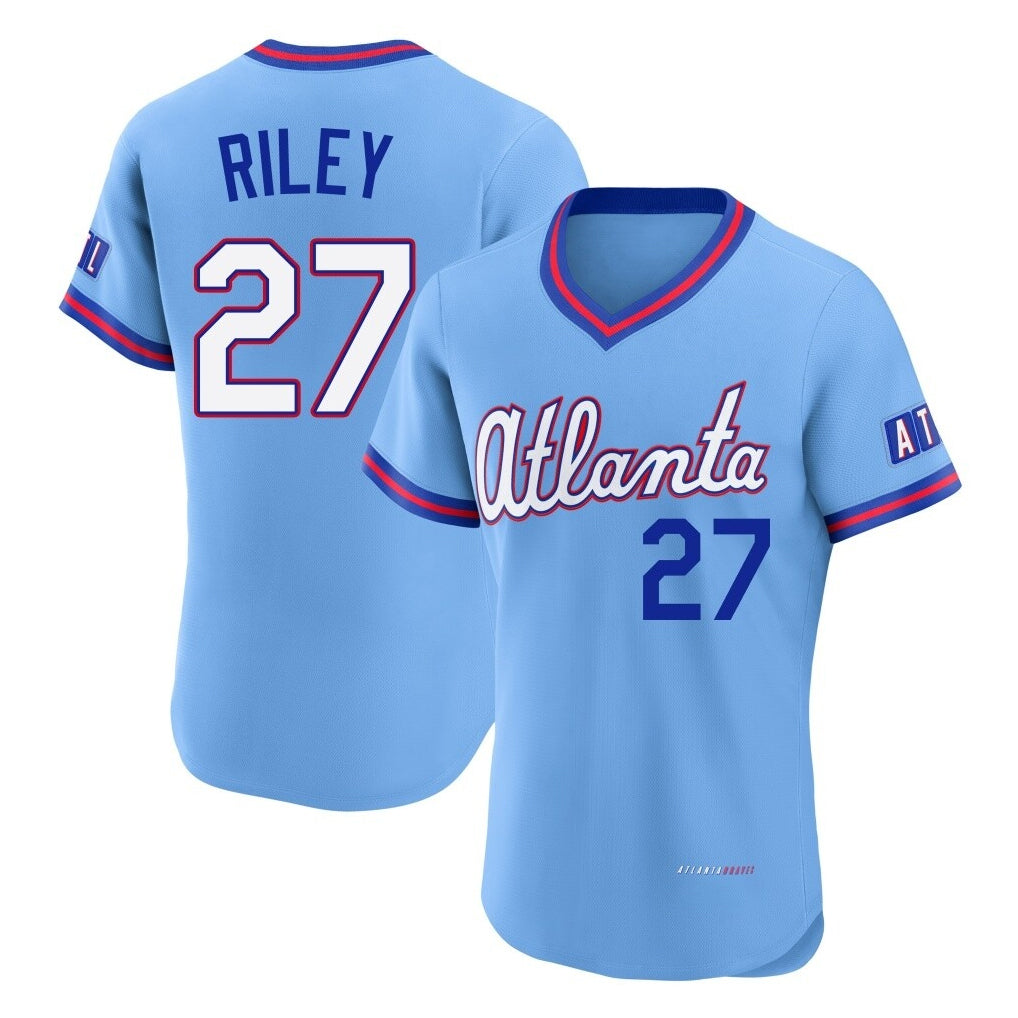 Atlanta Braves #27 Austin Riley Player Powder Blue Jereymy 2026 City Connect T-shirt Limited Elite Home Game Stitched Jerseys