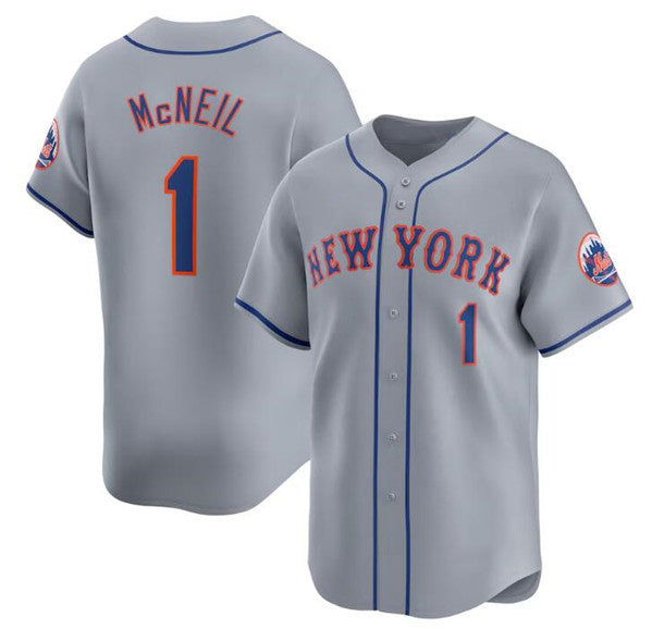 New York Mets #1 Jeff McNeil 2024 Gray Jereymy Away Limited Stitched Jersey