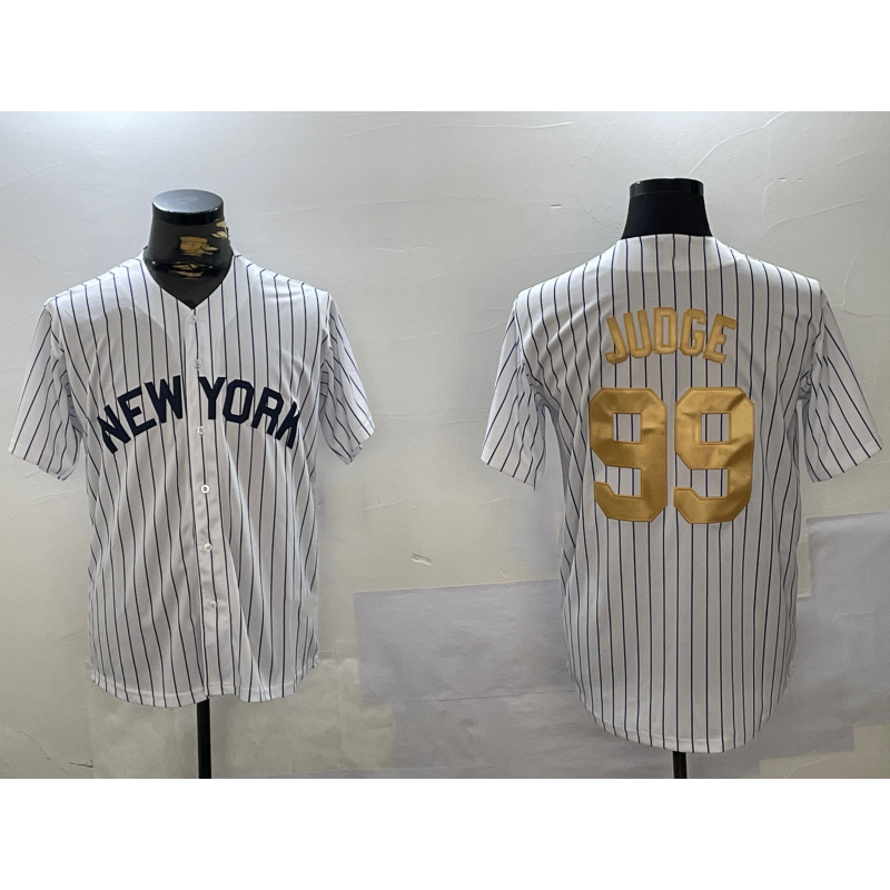 New York Yankees #99 Aaron Judge White Jereymy Pinstripe Fashion Cool Base Jersey 2