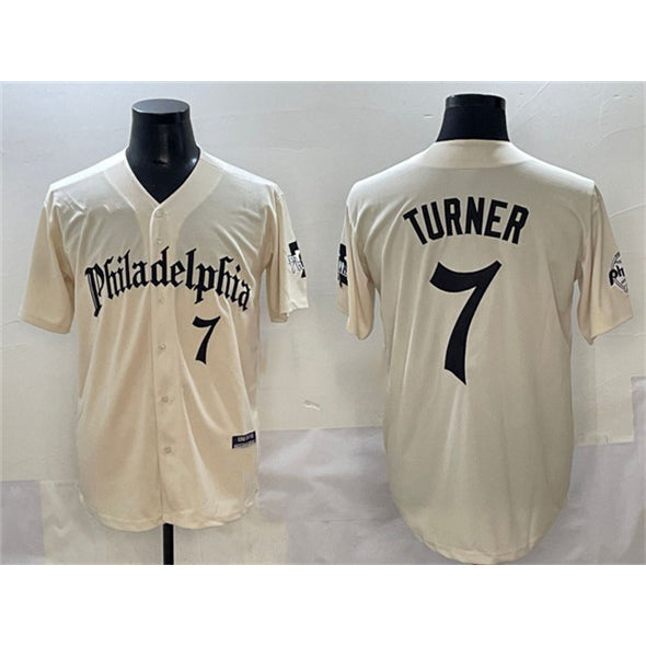 Philadelphia Phillies #7 Trea Turner Cream Jereymy Gothic Vapor Limited Stitched Jersey