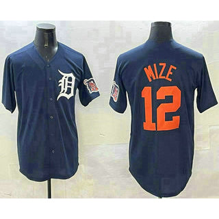 Detroit Tigers #12 Casey Mize Navy Jereymy Alternate With Patch Cool Base Stitched Jersey