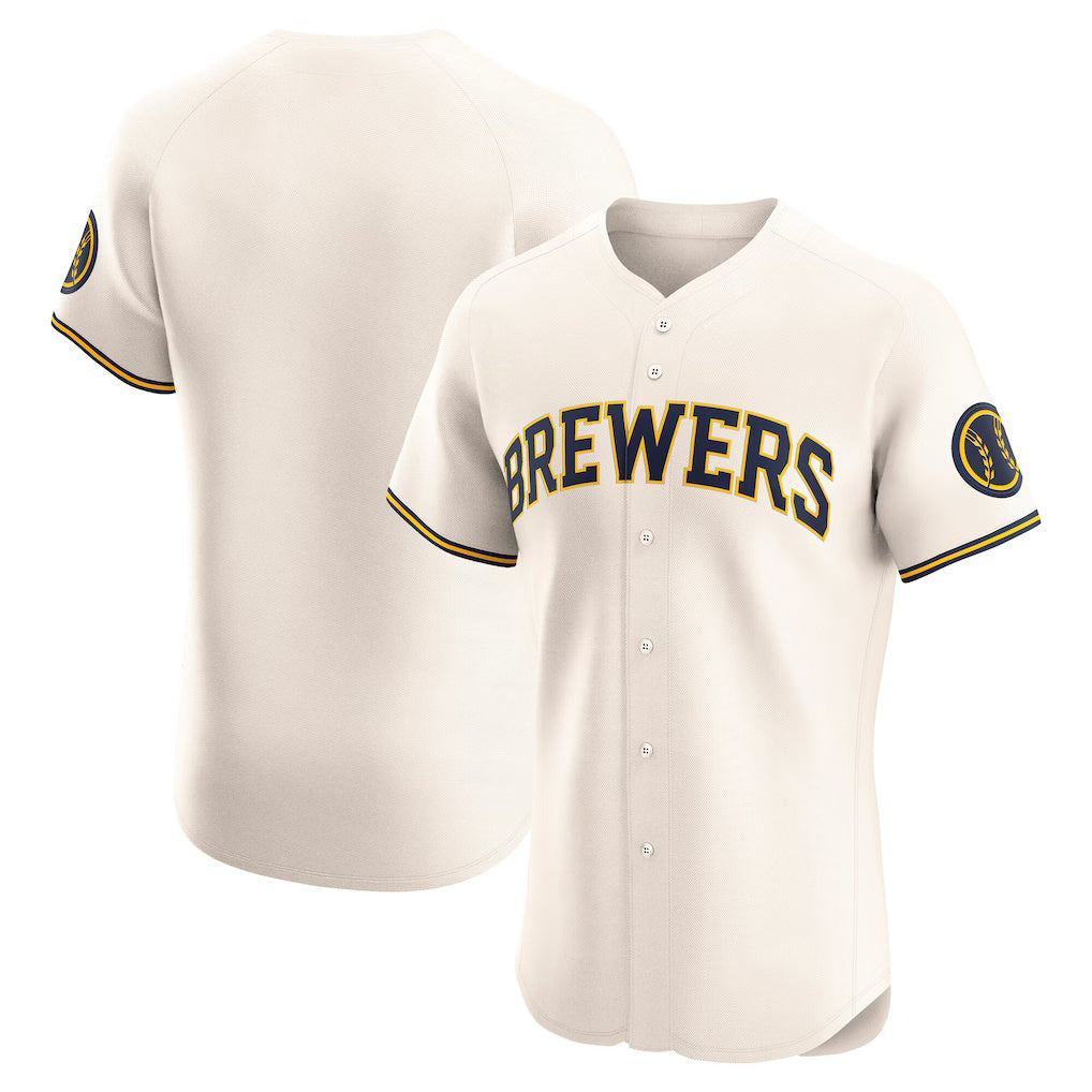 Milwaukee Brewers Cream Jereymy Home Elite Jersey